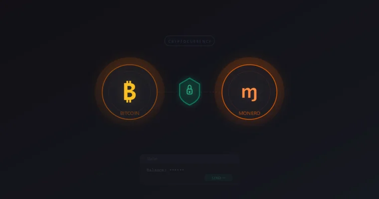 Bitcoin and Monero cryptocurrency wallet setup and privacy guide illustration