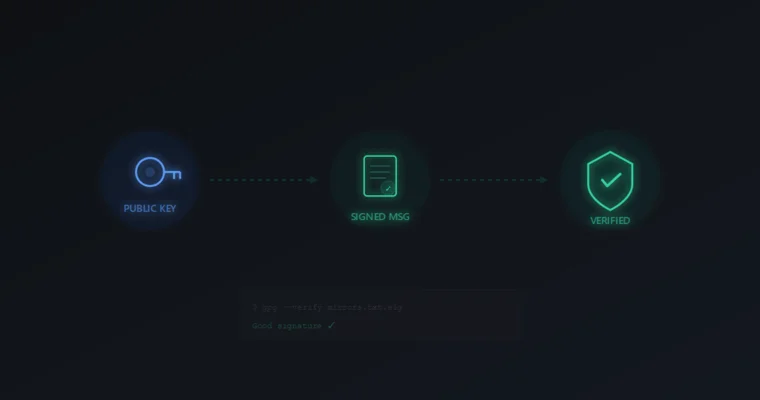 PGP verification process diagram showing public key import and signature checking workflow