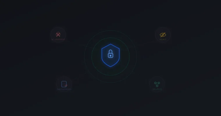 Operational security practices diagram showing browser isolation, network protection, and metadata removal