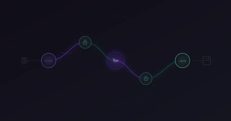 Tor Browser installation and configuration guide illustration showing browser interface with onion routing diagram