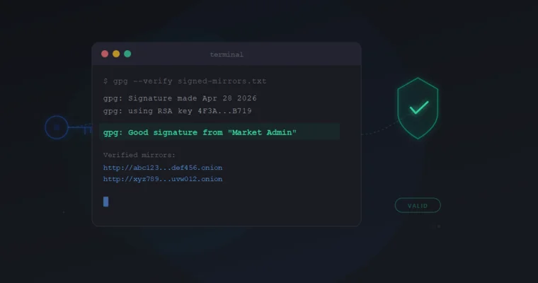 PGP link verification process for darknet market onion URLs