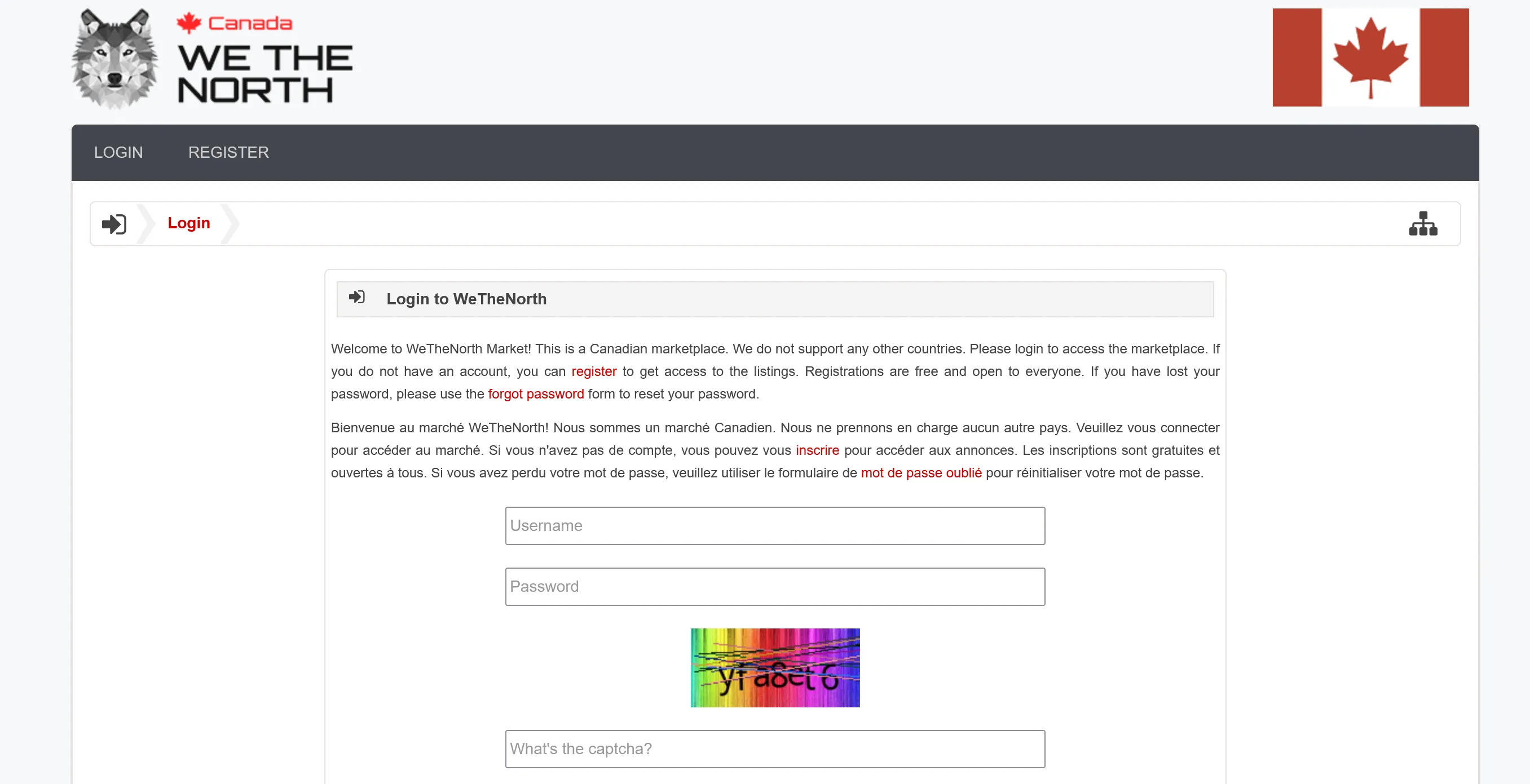 WeTheNorth Market interface showing Canadian darknet marketplace dashboard